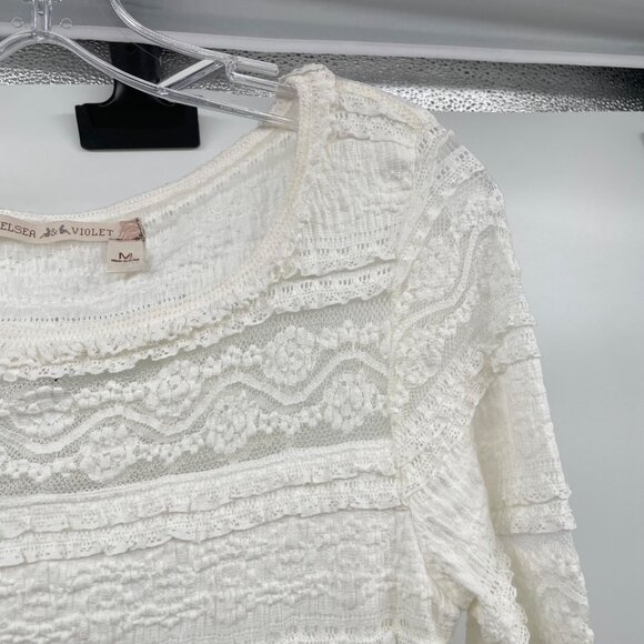 Chelsea & Violet Textured Lace Sheath Dress Midi Long Sleeve Ivory Size Medium - Picture 4 of 9